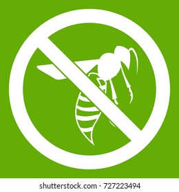 No wasp sign icon white isolated on green background. Vector illustration