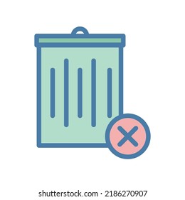 No waste icon with trash bin and cross in colorful filled line style