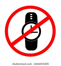 No watch sign editable vector silhouette for printable purpose. Analog watch is not allowed regulation