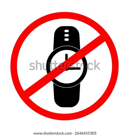 No watch sign editable vector silhouette for printable purpose. Analog watch is not allowed regulation