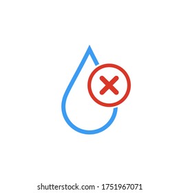 no water, Do not drink water, not clean water, water drop with ban cross mark. Stock Vector illustration isolated on white background.