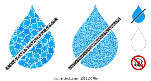 No water drop icon composition of bumpy pieces in variable sizes and color tones, based on no water drop icon. Vector tuberous pieces are combined into mosaic.