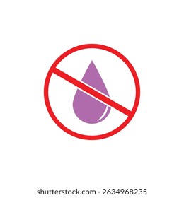 No water drop icon with a red prohibition circle, symbolizing restricted liquids, waterproof zones, or areas where fluids are not allowed or should be avoided.