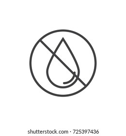 No Water Drop Line Icon, Outline Vector Sign, Linear Style Pictogram Isolated On White. Water Drop Forbidden Symbol, Logo Illustration. Editable Stroke