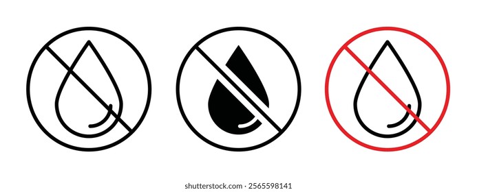 No Water drop sign vector in black and red colors