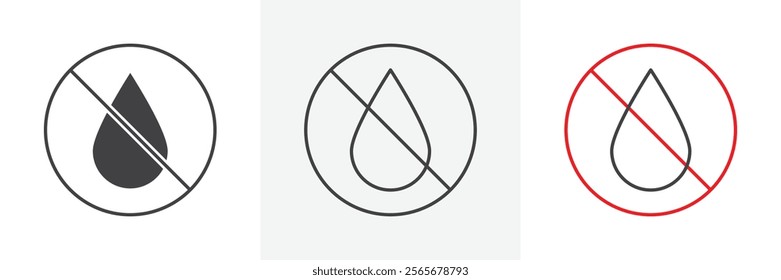 No Water drop sign vector in black and colored versions