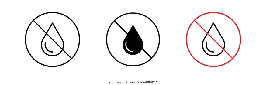 No Water drop signs flat and linear vector illustration on white background.