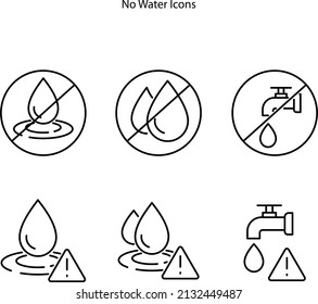 No Water Icons Set Isolated On White Background. No Water Icon Thin Line Outline Linear No Water Symbol For Logo, Web, App, UI. No Water Icon Simple Sign. 