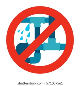 No Water Leak Pipe Icon Sign. Vector Illustration