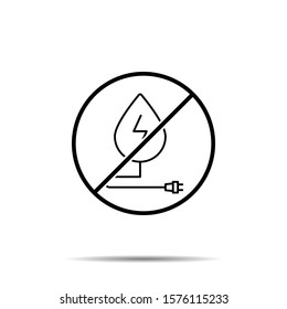 No water with lightning sign and electrical plug icon. Simple thin line, outline vector of sustainable energy ban, prohibition, embargo, interdict, forbiddance icons for ui and ux