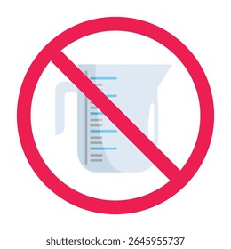 No water measuring jug sign, forbidden measuring cup icon, measuring mug prohibition symbol, do not use measuring jug sign