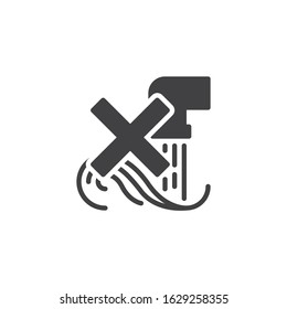 No Water pollution prohibition vector icon. filled flat sign for mobile concept and web design. Drainage pipe with dirty waste glyph icon. Symbol, logo illustration. Vector graphics