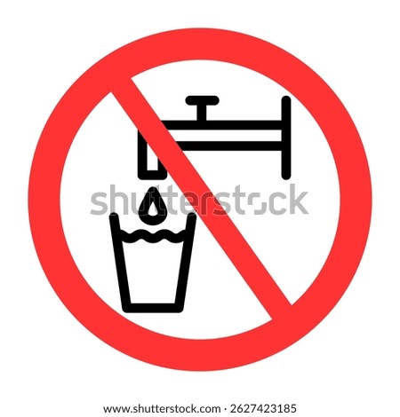 No water prohibitory sign. No drinking water from the tap thin line vector icon. Editable stroke