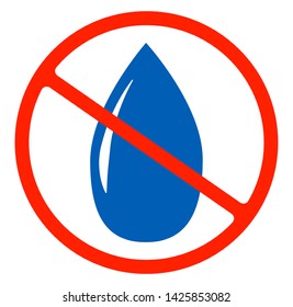 No water resistant, no waterproof or do not drink with drop warning signs flat symbols prohibition icon illustration isolated on white background.Forbidden circle red road ban or stop,