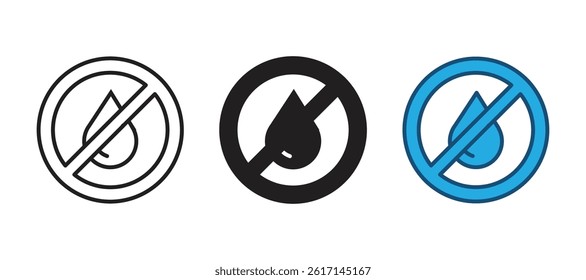 No water resistant, no waterproof warning sign symbol. Vector illustration. No Water drop sign icon. 