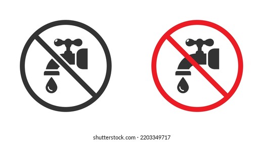 No Water Sign. Stop Water Leak Sign, Water Tap And Dripping Drops Icon. Flat Vector Illustration.