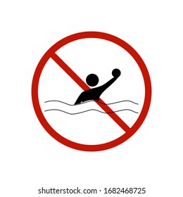 No water sports. No swimming. Warning of danger on beach, in river, sea,on aqua. Design flat element. Vector illustration. Monochrome template for poster, logo. Design element. Vector illustration