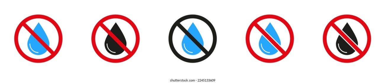 No water vector icon. Red, black prohibited sign. Isolated icon on white background vector 10 EPS.