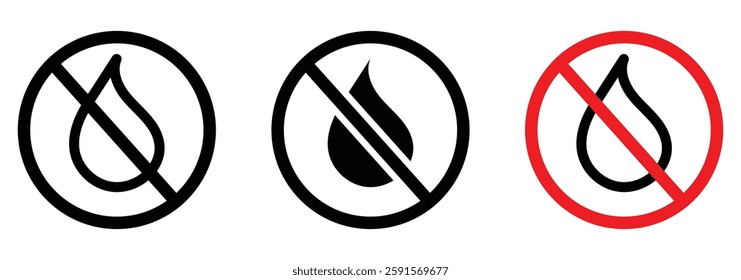 No water vector icon. Red, black prohibited sign. Isolated icon on white background vector illustration eps 888. no water icons.