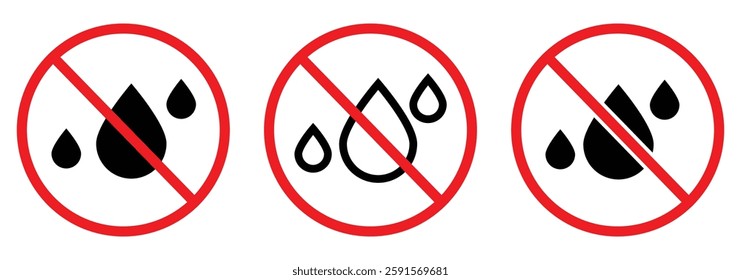No water vector icon. Red, black prohibited sign. Isolated icon on white background vector illustration eps 888. no water icons.
