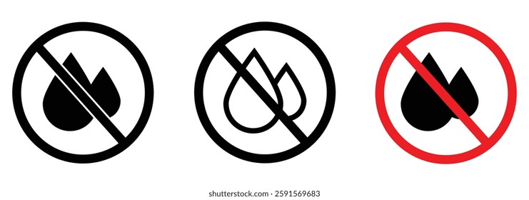 No water vector icon. Red, black prohibited sign. Isolated icon on white background vector illustration eps 888. no water icons.