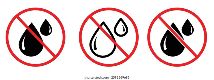 No water vector icon. Red, black prohibited sign. Isolated icon on white background vector illustration eps 888. no water icons.