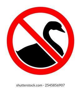 No Waterfowl Allowed Sign. Red Prohibition Circle with Swan or Duck Icon, Simple Vector Graphic for Warning Signs, Editable EPS, Isolated on White Background