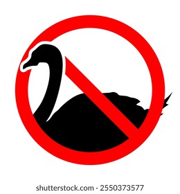 No Waterfowl Allowed Sign. Red Prohibition Circle with Swan or Duck Icon, Simple Vector Graphic for Warning Signs, Editable EPS, Isolated on White Background