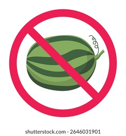 No watermelon sign, forbidden watermelon icon, do not eat watermelon sign, watermelon with red crossed circle symbol