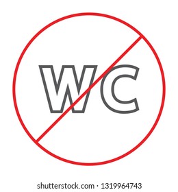 No wc thin line icon, prohibited and closed, no restroom sign, vector graphics, a linear pattern on a white background, eps 10.