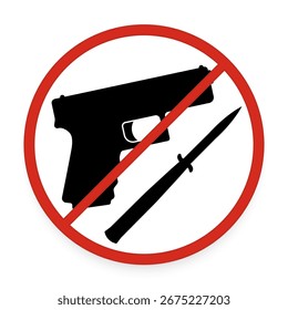 Ninguna arma permitida muestra roja aislada en el fondo blanco con Ilustración vectorial de sombra