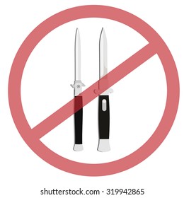 No weapon allowed, prohibited sign vector illustration. Knife cross out
