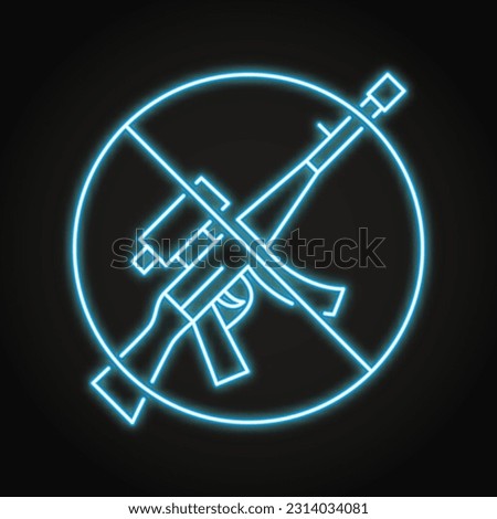 No weapon neon line icon. Gun not allowed, rifle with forbidden sign. Vector illustration.