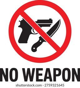 No Weapon Sign Prohibited Weapons Knife Gun Safety Warning Symbol