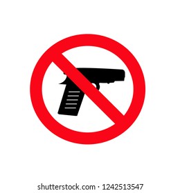 No weapon vector icon on white background. Gun forbidden. Restriction sign. Prohibition symbol. Warning and danger concept. Protection elements. Flat simple line graphic design illustration.