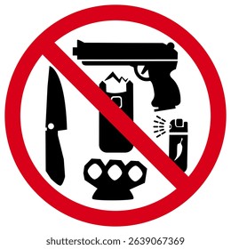 No Weapons Allowed Sign. Prohibited Weapons Symbol. Forbidden Items Icon.