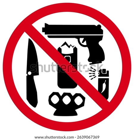 No Weapons Allowed Sign. Prohibited Weapons Symbol. Forbidden Items Icon.