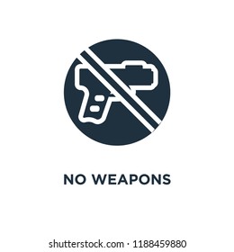 No weapons icon. Black filled vector illustration. No weapons symbol on white background. Can be used in web and mobile.