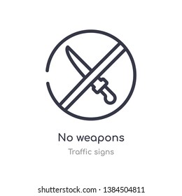 no weapons outline icon. isolated line vector illustration from traffic signs collection. editable thin stroke no weapons icon on white background