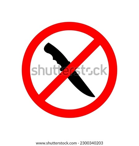 NO WEAPONS sign. Knife in red crossed illustration on white background