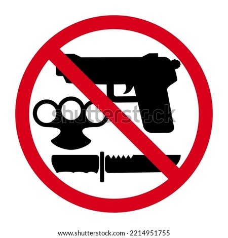 No weapons sign on red round with symbols of knife and gun. Please do not enter with any weapon