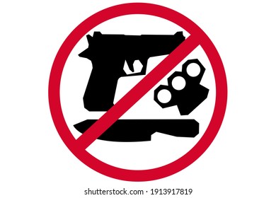 Ningún signo de armas con un marco cruzado de redondeo rojo con símbolos de cuchillo y pistola