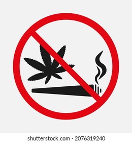 No Weed Sign. Marijuana Ban Vector Illustration Isolated On White Background.