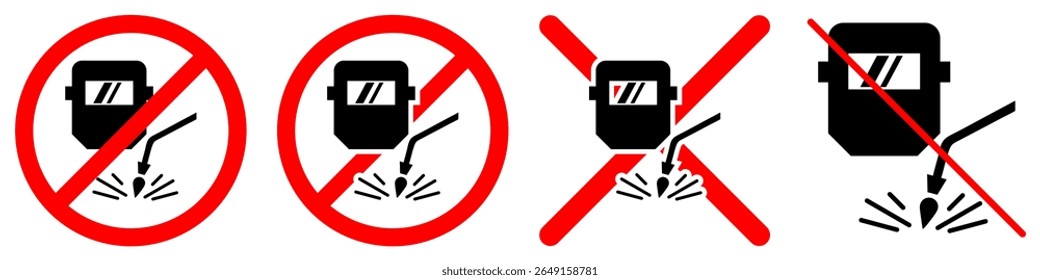 No welding sign icon vector, indicating prohibition of welding activities due to safety or operational reasons. Essential for warning signs in hazardous or sensitive industrial areas.