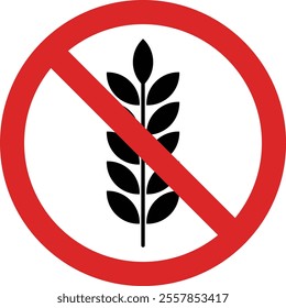 No wheat sign isolated on white background. Gluten free symbol . Vector illustration