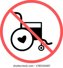 Ningún icono de vector plano de la silla de ruedas aislado en el fondo blanco para aplicaciones móviles, impresas y sitios web. Etiqueta de advertencia.