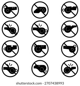 No Whistling Sign Vector – Prohibited Sound, Silence, Restricted Area Icon Set