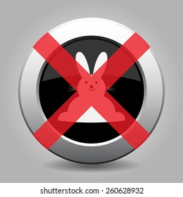 no white Easter bunny on a black - metal button
