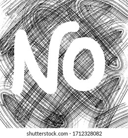 "No" palabra blanca sobre un fondo de líneas curvas negras.