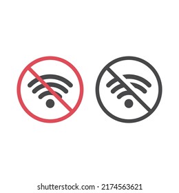 No Wi Fi Red Prohibition Sign. No Wireless Internet Signal Or Wi-fi Symbol.